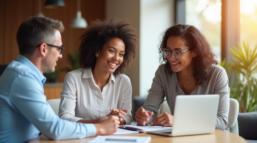 オフィスで人事問題について話し合うチーム